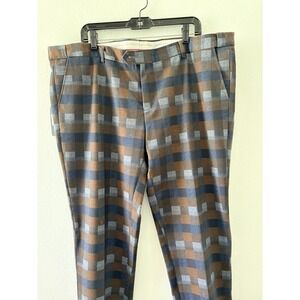 NWT Barabas FlexDress Pants Mens 42 Brown And Navi Plaid Slim Fit Casual